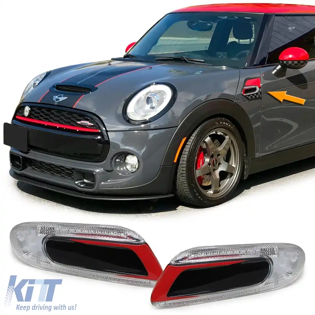 Indicatori laterali LED roșii negri, potriviți pentru Mini One Cooper S F55 F56 F57 2014-2021
