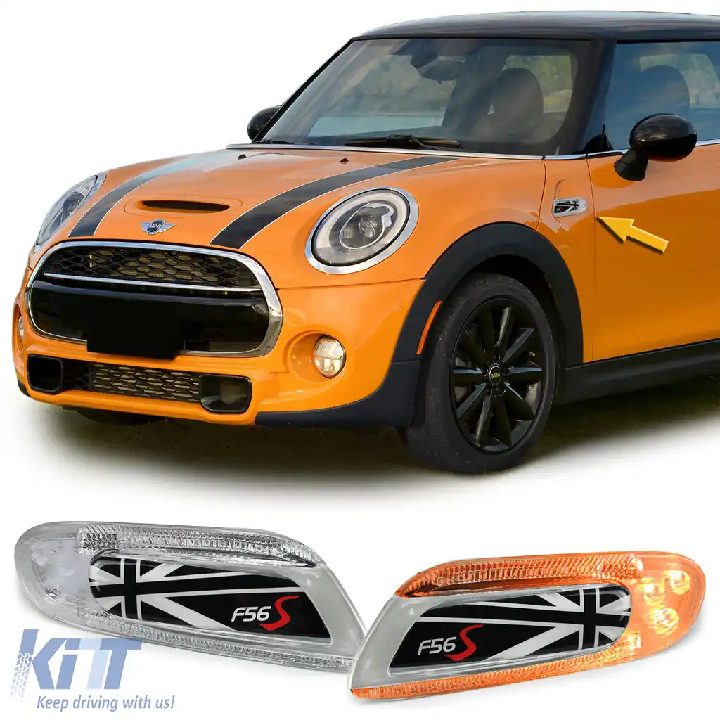 Indicatori laterali LED Union Jack negri, potriviți pentru Mini One Cooper S F55 F56 F57 2014-21