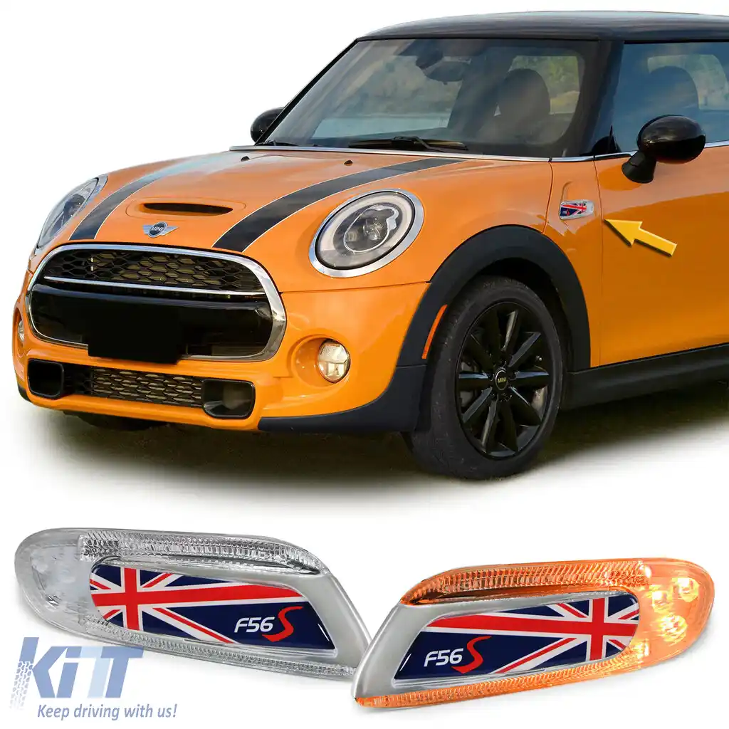 Indicatori laterali LED Union Jack roșu albastru potriviți pentru Mini One Cooper S F55 F56 F57 2014-21