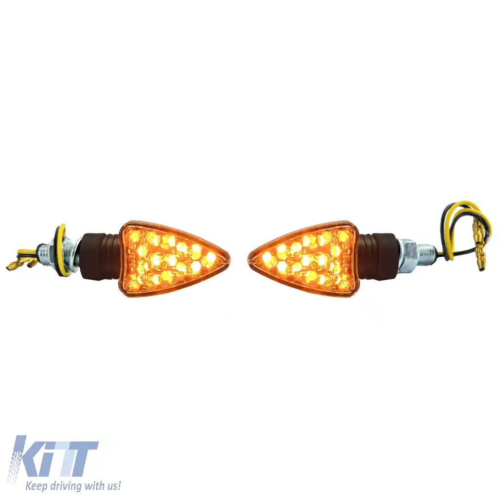 Indicatori LED mini pentru motocicletă stil săgeată, indicatori mini personalizați, negri + E-Mark