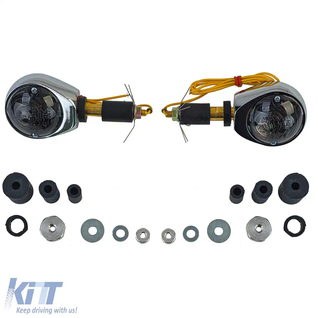 Indicatori ox-eye pentru motocicletă, indicatori de capăt pentru ghidon, cromat, nuanțat, cu marcaj E