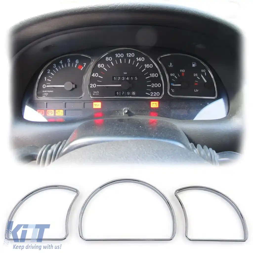 Ineluri de tachometru cromate, set de 3 piese cu clips, potrivit pentru Opel Astra F Vectra A