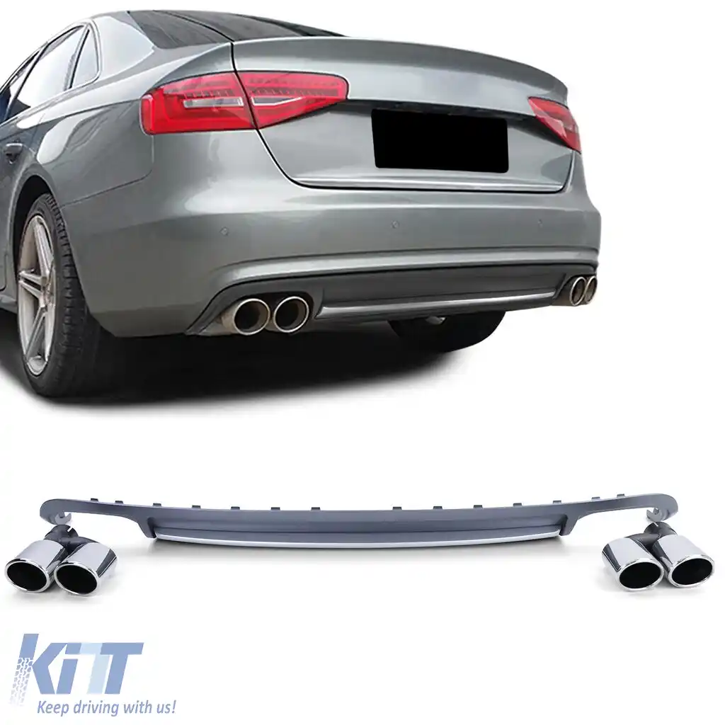 Insert de difuzor sportiv posterior cu set de țevi de eșapament potrivit pentru Audi A4 B8 Sedan Avant 07-11