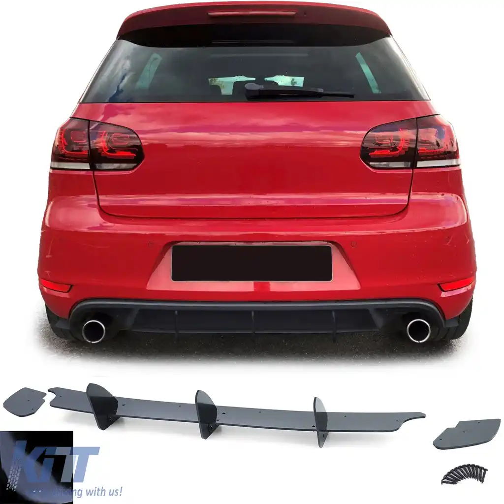 Insert difuzor spate sport, splitter, negru lucios, potrivit pentru VW Golf 6 GTI 08-13