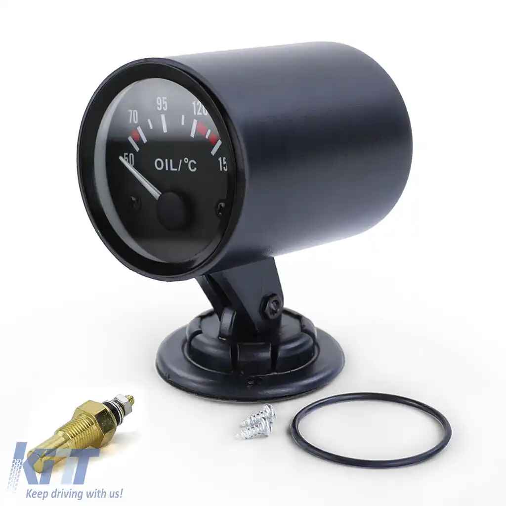 Instrument suplimentar temperatura ulei analog negru cu suport youngtimer retro-image-6195727