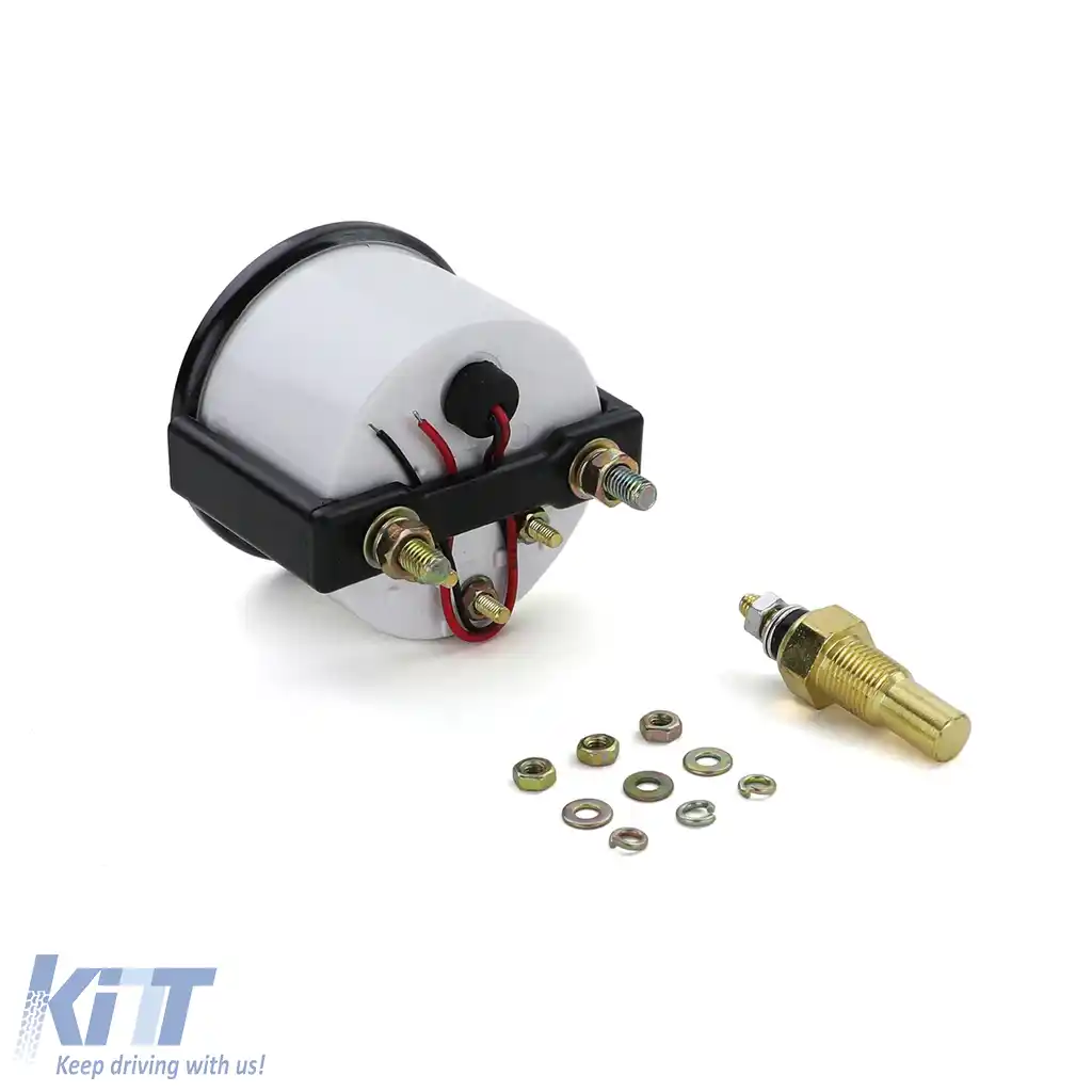 Instrument suplimentar temperatura ulei analog negru cu suport youngtimer retro-image-6195729