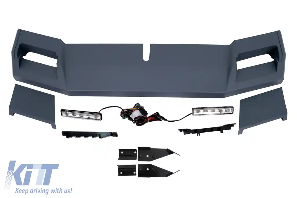 Kit BullBar Bare Protectie si Eleron Frontal LED cu Prelungire Superioara si Prelungire Bara Fata DRL LED compatibil cu Mercedes G-Class W463 (1989-2018) G63 G65 Design-image-6061600