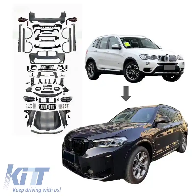 Kit caroserie potrivit pentru BMW X3 F25 2011-2017 Upgrade la aspectul X3M Competition F97 LCI cu bara de protecție, capotă, aripi, lumini-image-6321042