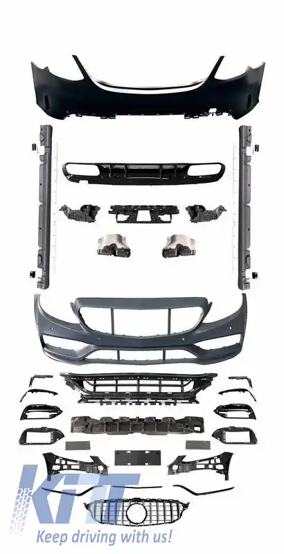 Kit caroserie potrivit pentru Mercedes-Benz C-Class W205 14-20 Sedan A Design C63s Facelift Look cu grilă și țevi de evacuare Black Edition-image-6323967