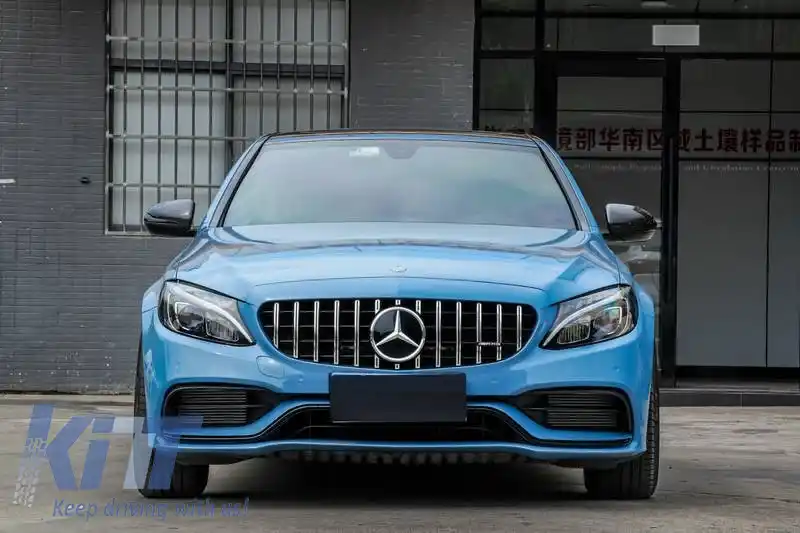 Kit caroserie potrivit pentru Mercedes-Benz C-Class W205 14-20 Sedan A Design C63s Facelift Look cu grilă și țevi de evacuare Black Edition-image-6323971