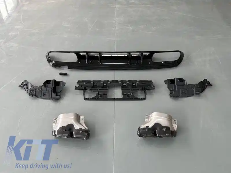 Kit caroserie potrivit pentru Mercedes-Benz C-Class W205 14-20 Sedan A Design C63s Facelift Look cu grilaj și țevi de evacuare Black Edition-image-6324556