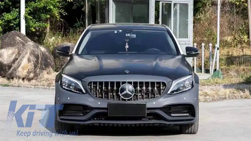 Kit caroserie potrivit pentru Mercedes-Benz C-Class W205 14-20 Sedan A Design C63s Facelift Look cu aripi, capotă, grilă și țevi de evacuare Black Edition-image-6329703
