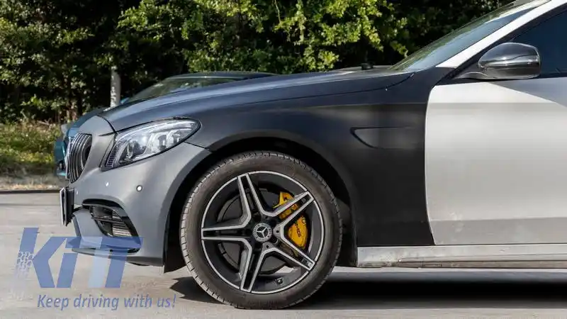 Kit caroserie potrivit pentru Mercedes-Benz C-Class W205 14-20 Sedan A Design C63s Facelift Look cu aripi, capotă, grilă și țevi de evacuare Black Edition-image-6329704