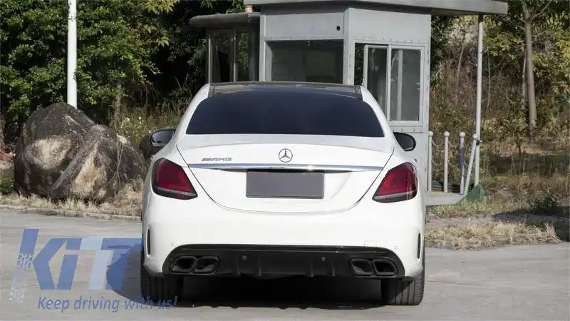 Kit caroserie potrivit pentru Mercedes-Benz C-Class W205 14-20 Sedan A Design C63s Facelift Look cu aripi, capotă, grilă și țevi de evacuare Black Edition-image-6329705
