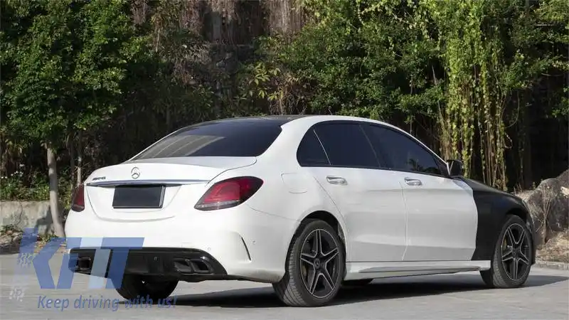 Kit caroserie potrivit pentru Mercedes-Benz C-Class W205 14-20 Sedan A Design C63s Facelift Look cu aripi, capotă, grilă și țevi de evacuare Black Edition-image-6329706