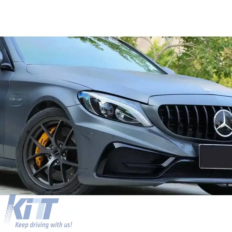 Kit caroserie potrivit pentru Mercedes-Benz C-Class W205 14-20 Sedan A Design C63s Facelift Look cu aripi, capotă, grilă și țevi de evacuare Black Edition-image-6329708