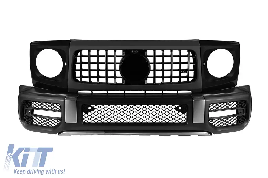 Kit de bara fata A Design tip G63 potrivit pentru Mercedes G-Class W464 dupa 2018 cu PDC, grila, margini pentru faruri, extensii pentru aripi