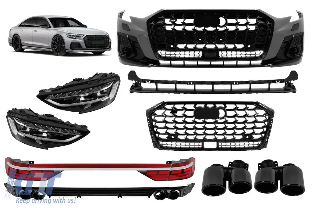 Kit de caroserie de tuning tip Horch potrivit pentru Audi A8 D5 2017-2022 la S8 D5PA după 2023 cu elemente negre