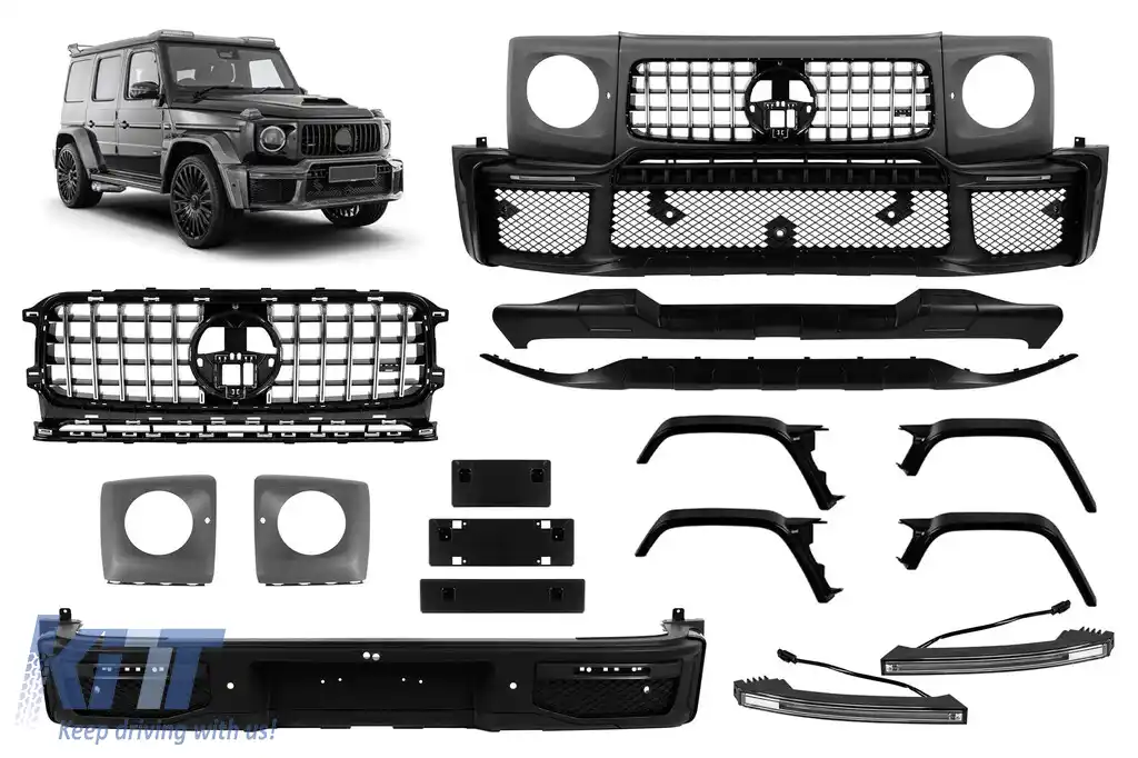 Kit de caroserie tuning tip B design potrivit pentru Mercedes G-class W465 după 2024 cu elemente cromate