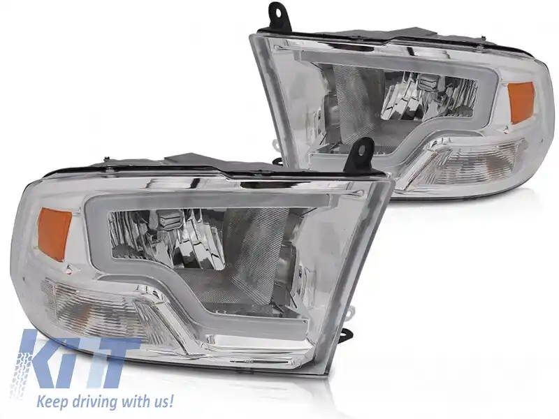 Kit de faruri de tuning cu lumini LED potrivit pentru Dodge Ram 2009-2018 cu bază cromată, stânga și dreapta