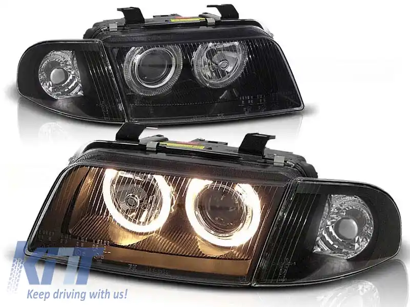 Kit de faruri de tuning cu ochi de înger halogen potrivit pentru Audi A4 B5 11.1994-12.1998 sedan/combinate, stânga și dreapta