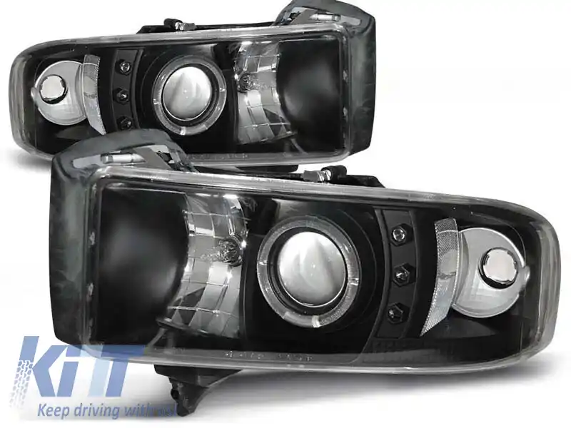 Kit de faruri de tuning cu ochi de înger halogeni, potrivit pentru Dodge RAM 1994-2001, stânga și dreapta