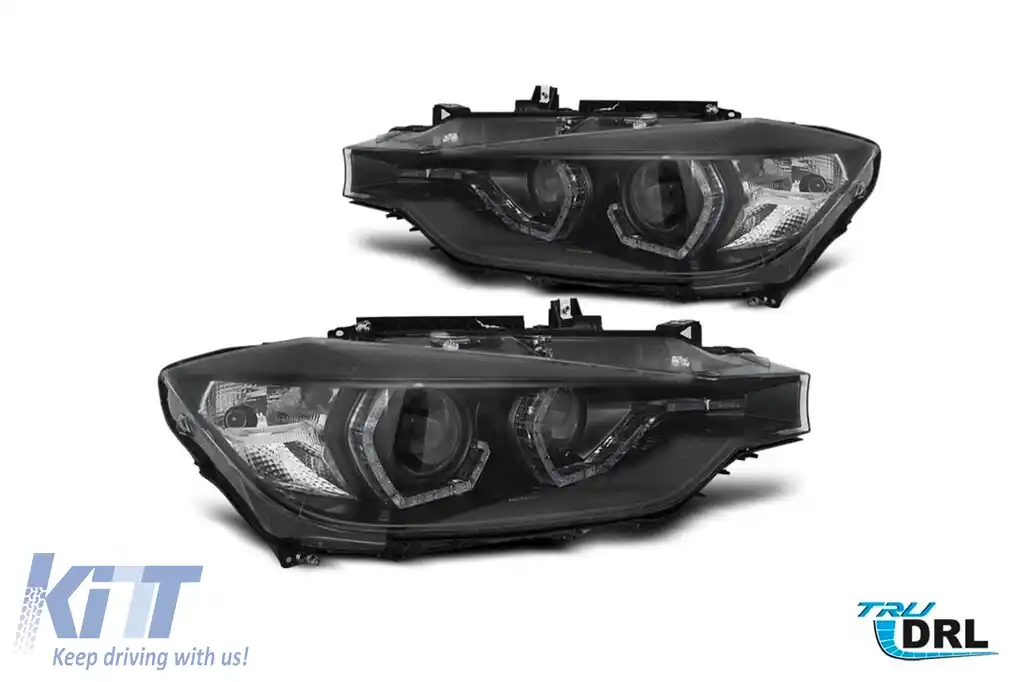 Kit de faruri DRL de tuning potrivit pentru BMW Seria 3 F30 sedan, F31 touring 2015-2018 cu bază neagră, stânga și dreapta