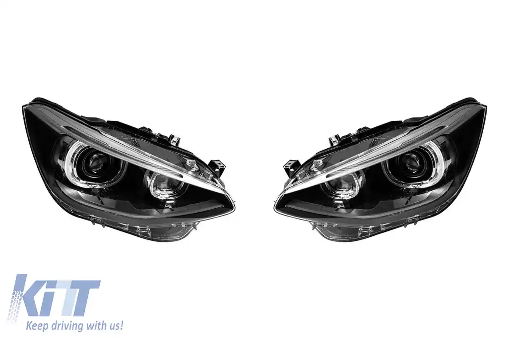 Kit de faruri LED de tuning potrivit pentru BMW Seria 1 F20, F21 2011-2015, cu bază neagră, pentru modelul cu faruri halogene