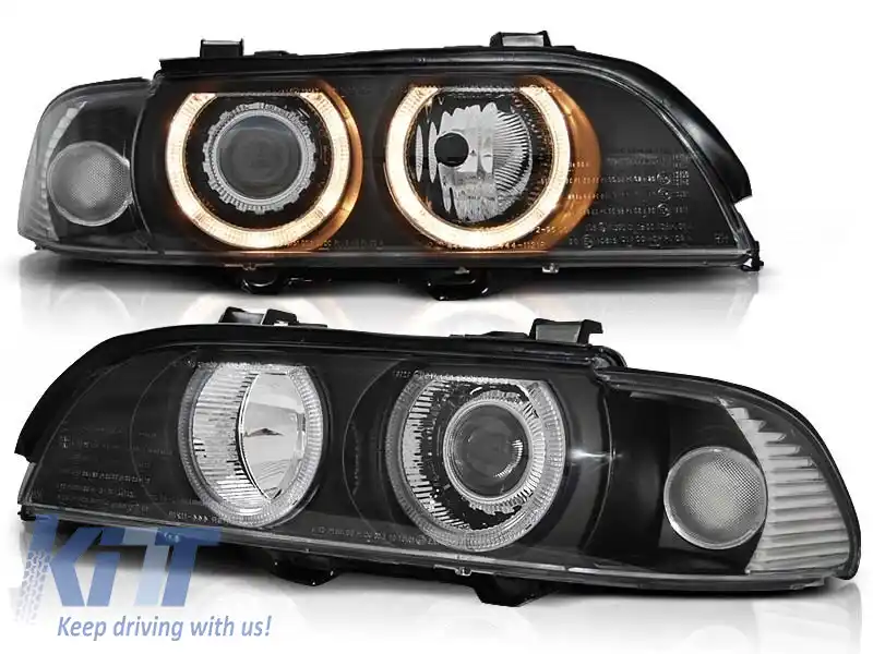 Kit de faruri tuning cu ochi de înger halogen potrivit pentru BMW E39 09.1995-05.2003 sedan/combinate, stânga și dreapta