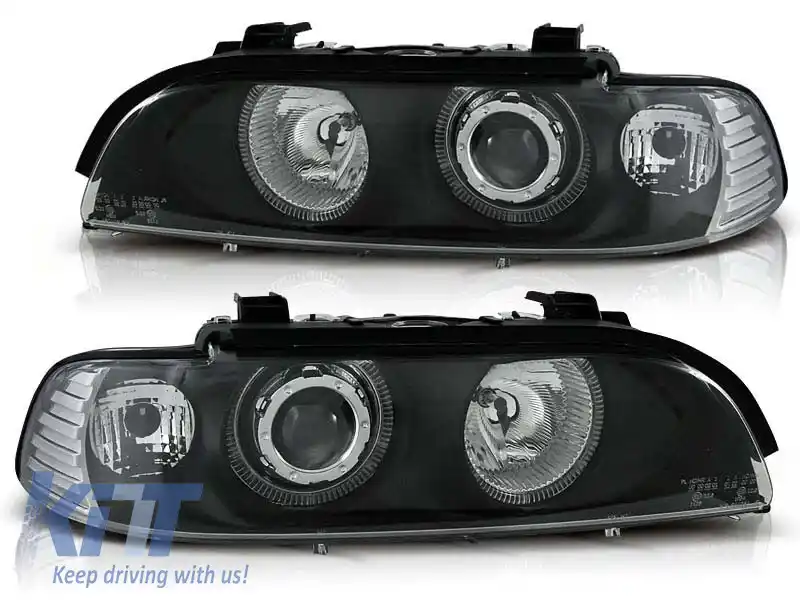 Kit de faruri tuning cu ochi de înger halogen potrivit pentru BMW E39 09.1995-05.2003 sedan/combinate, stânga și dreapta