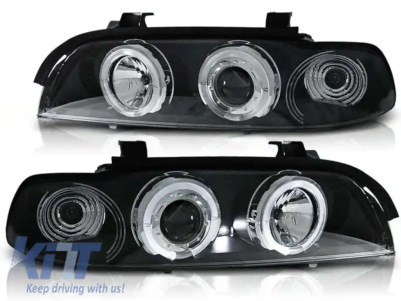 Kit de faruri tuning cu ochi de înger halogen potrivit pentru BMW E39 09.1995-05.2003 sedan/combinate, stânga și dreapta