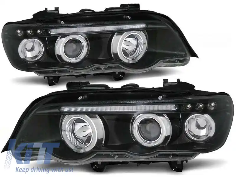 Kit de faruri tuning cu ochi de înger halogen potrivit pentru BMW X5 E53 09.1999-10.2003, stânga și dreapta