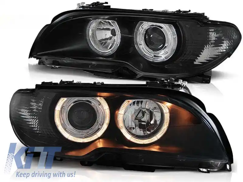 Kit de faruri tuning cu ochi de înger halogen, potrivit pentru BMW 3 E46 04.2003-2006 coupe/cabriolet, stânga și dreapta