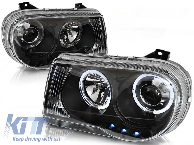 Kit de faruri tuning cu ochi de înger halogen, potrivit pentru Chrysler 300C 2005-2010 sedan/combinate, stânga și dreapta