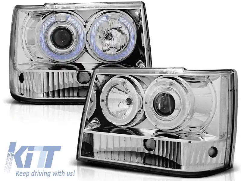 Kit de faruri tuning cu ochi de înger halogen, potrivit pentru Chrysler JEEP GRAND CHEROKEE 1993-1998, stânga și dreapta