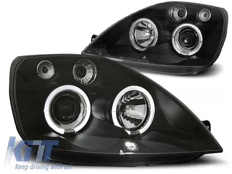 Kit de faruri tuning cu ochi de înger halogen potrivit pentru Ford FIESTA MK6 05.2002-08.2005, stânga și dreapta