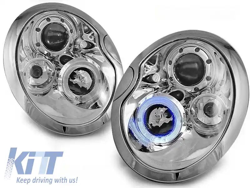 Kit de faruri tuning cu ochi de înger halogen, potrivit pentru MINI COOPER R50/R53 05.2001-10.2006, MINI COOPER R52 2004-2008, stânga și dreapta