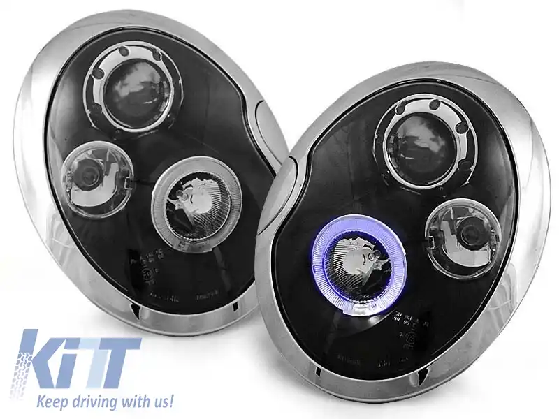 Kit de faruri tuning cu ochi de înger halogen potrivit pentru MINI COOPER R50/R53 05.2001-10.2006, MINI COOPER R52 2004-2008, stânga și dreapta