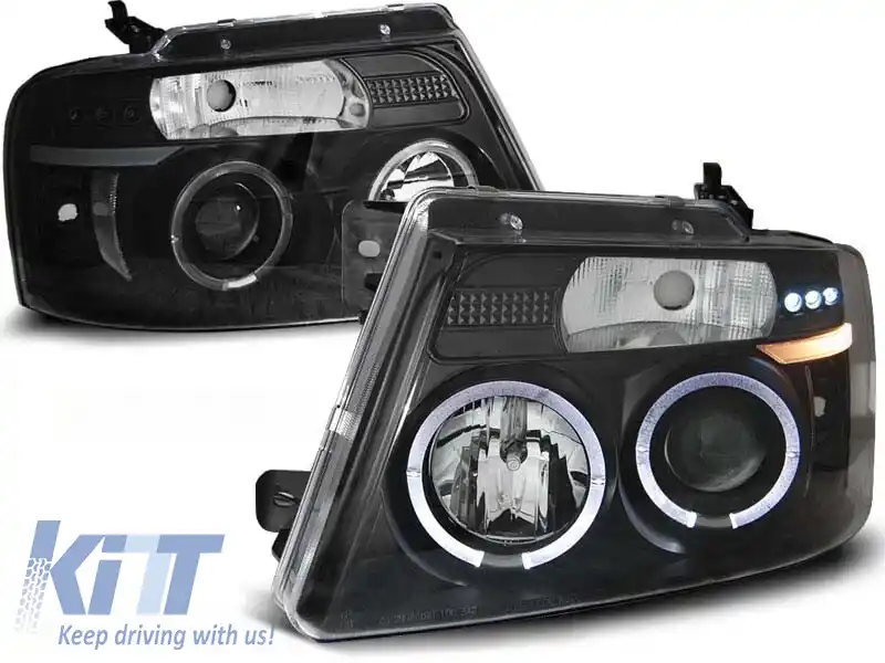 Kit de faruri tuning cu ochi de înger halogeni potrivit pentru Ford F150 MK 11 2004-2008, stânga și dreapta