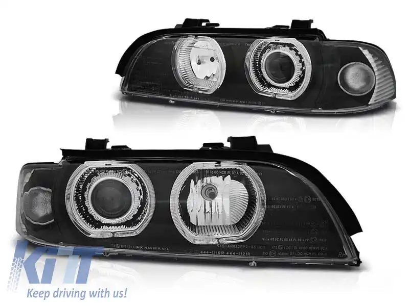 Kit de faruri tuning cu ochi de înger LED potrivit pentru BMW E39 09.1995-05.2003 sedan/combina, stânga și dreapta