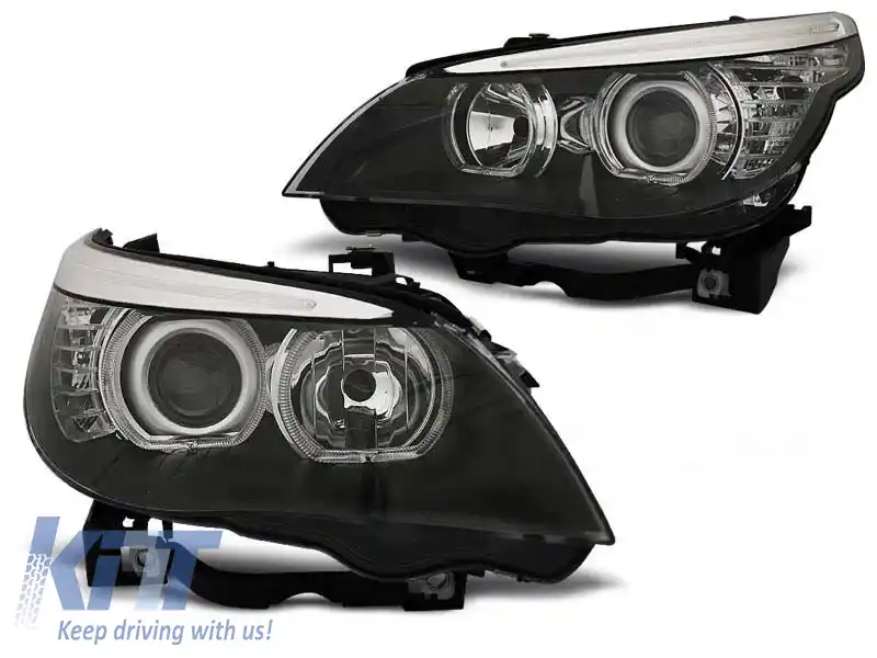 Kit de faruri tuning cu ochi de înger LED potrivit pentru BMW E60/E61 2003-2007, stânga și dreapta