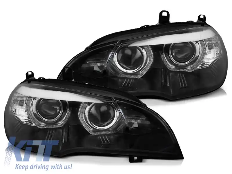 Kit de faruri xenon de tuning potrivit pentru BMW X5 E70 2007-2010 cu bază neagră, stânga și dreapta