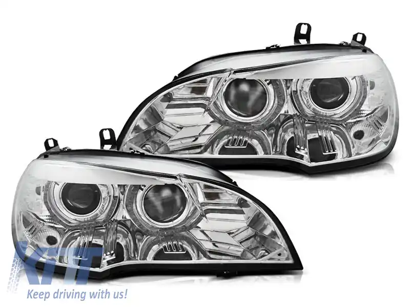 Kit de faruri xenon de tuning potrivit pentru BMW X5 E70 2007-2010 AFS cu bază cromată, stânga și dreapta