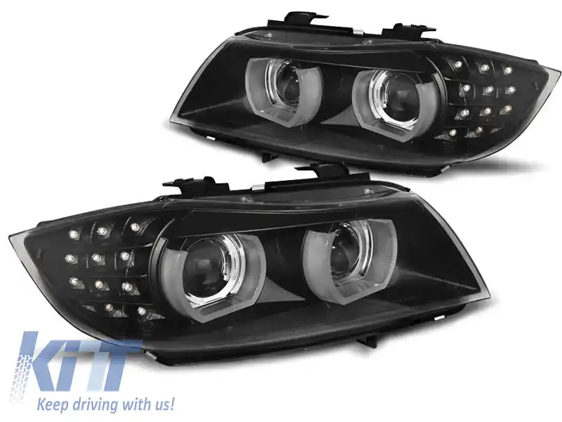 Kit de faruri xenon de tuning potrivit pentru BMW Seria 3 E90, E91 2009-2011 cu bază neagră, stânga și dreapta pentru modele fără funcția AFS