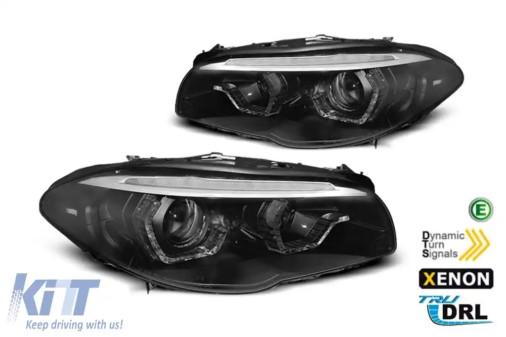Kit de faruri xenon de tuning potrivit pentru BMW Seria 5 F10, F11 2010-2013 cu bază neagră, stânga și dreapta pentru modelele cu funcția AFS