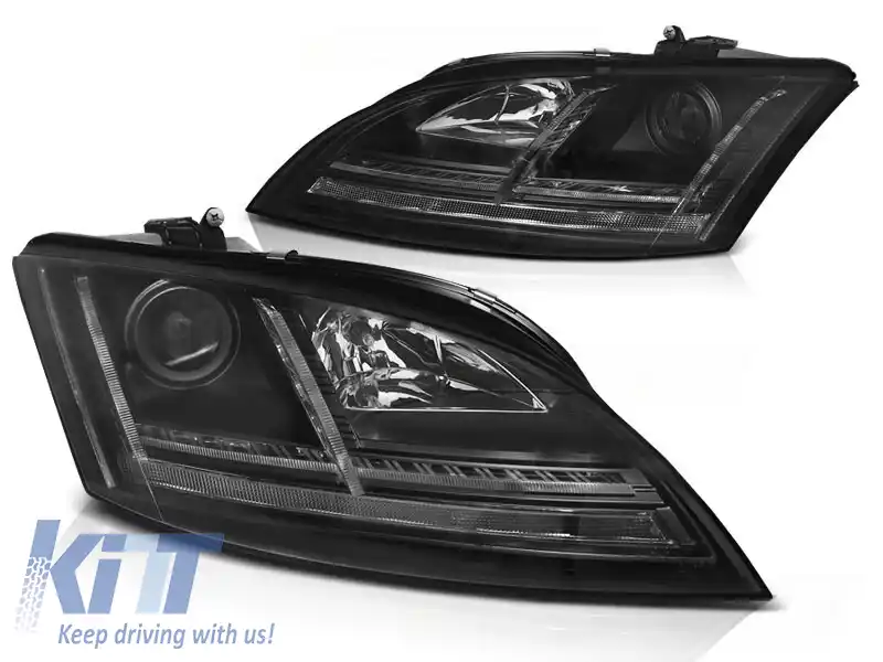Kit de faruri xenon de tuning potrivit pentru Audi TT 2006-2010 cu semnalizare dinamică, pentru modelul cu lumini de zi din fabrică, cu bază neagră, stânga și dreapta