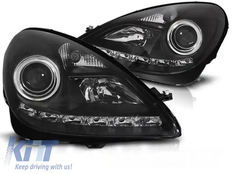 Kit de faruri xenon de tuning potrivit pentru Mercedes SLK R171 2004-2011 cu bază neagră, stânga și dreapta