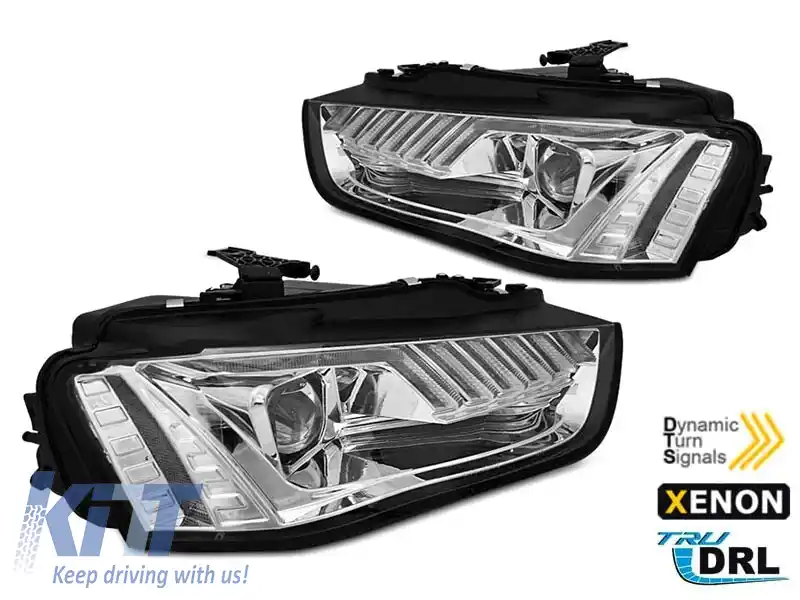 Kit de faruri xenon potrivit pentru Audi A4 B8 2012-2015 cu semnalizator dinamic, bază cromată, stânga și dreapta