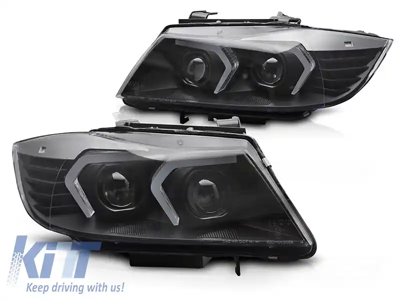 Kit de faruri xenon potrivit pentru BMW Seria 3 E90 sedan, E91 touring LCI 2009-2011 cu bază neagră