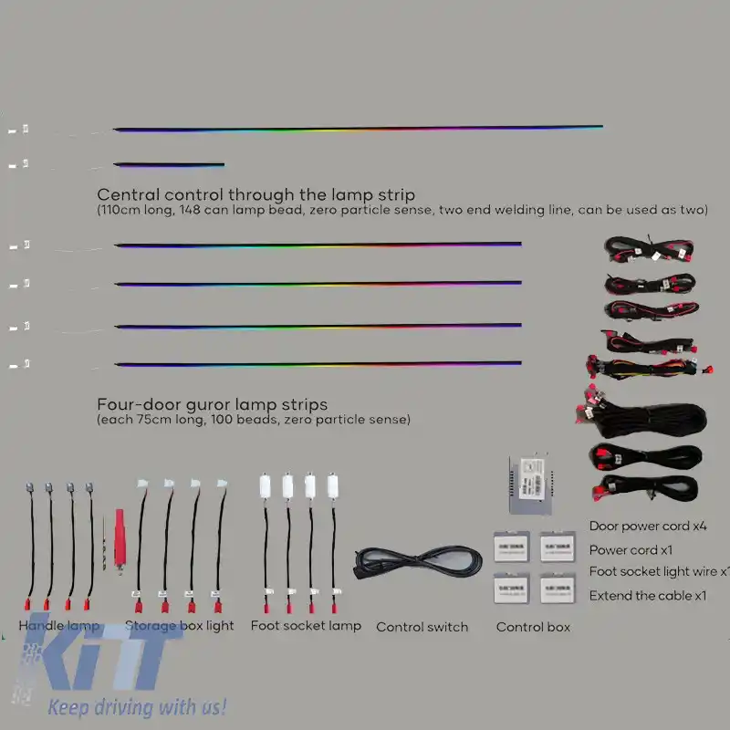 Kit de LED-uri cu fibră optică pentru decorarea iluminatului ambiental al mașinii, culoare neagră, cu Bluetooth inteligent, 18 lumini / 64 culori-image-6325953
